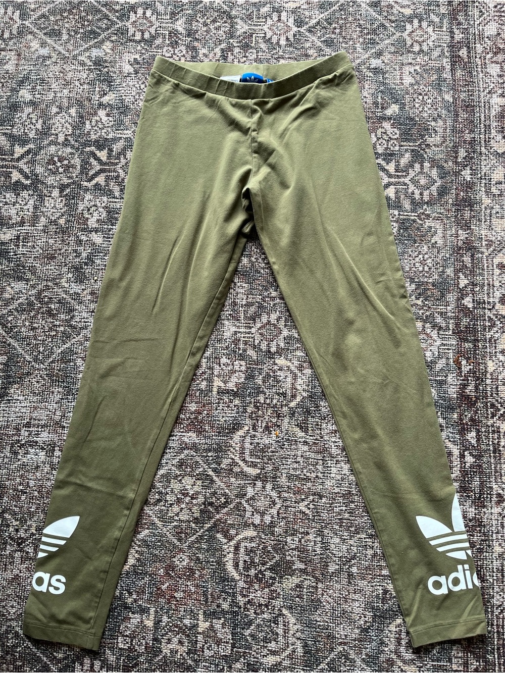 adidas Olive Green Kids Leggings with White Trefoil Logos
